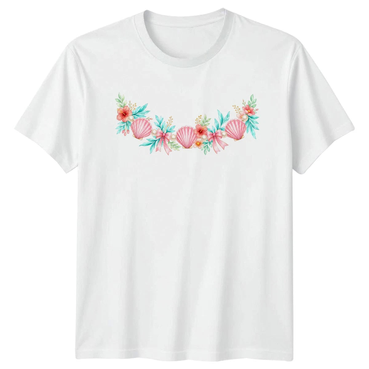 Pink Shells And Bows Womens T-Shirt Coquette Aesthetic Coastal Summer Gift