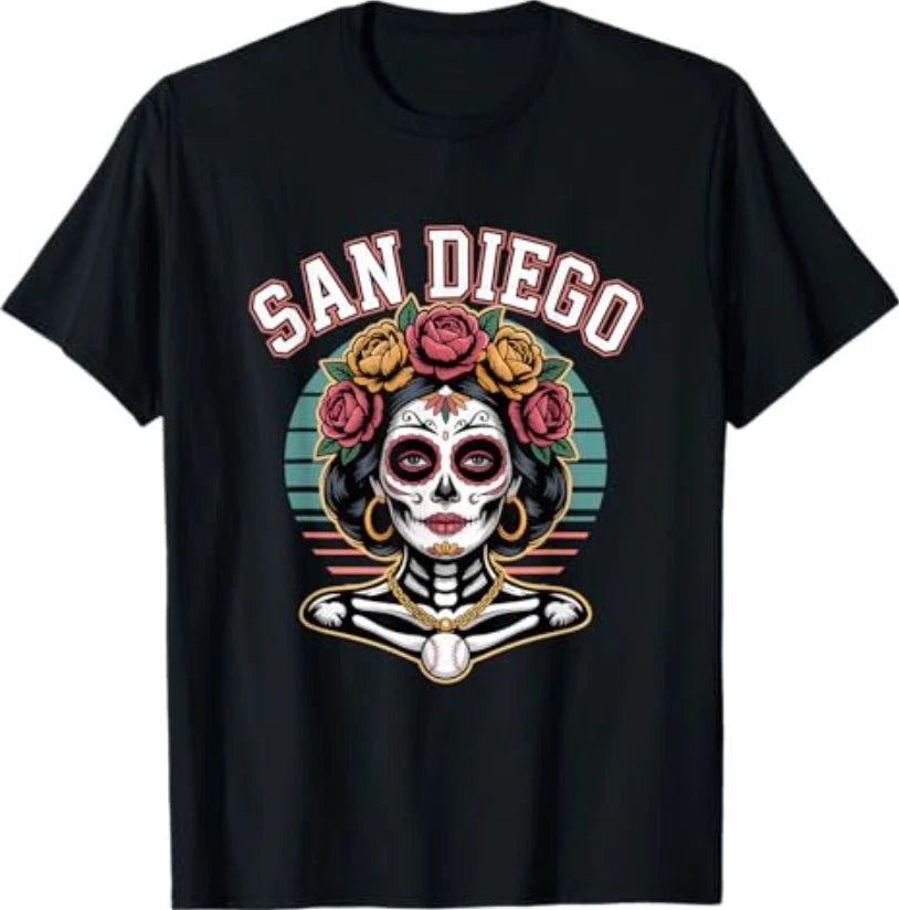 San Diego Sugar Skull Flower City Baseball T-Shirt