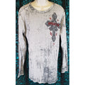 VTG AFFLICTION MENS REVERSIBLE LONG SLEEVE THERMAL SHIRT 2XL GRAY U.S.A. GRUNGE
