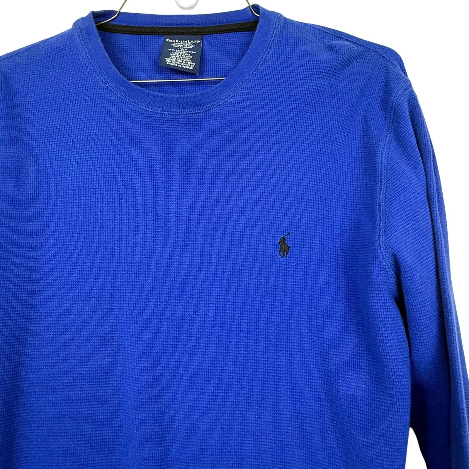 Polo Ralph Lauren Blue Waffle Knit Thermal Shirt L Lounge Sleep Top Minimalist