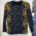Ladies Long Sleeve Shirt Black Gold Stretch Fancy Elegant Medium See Note 5518