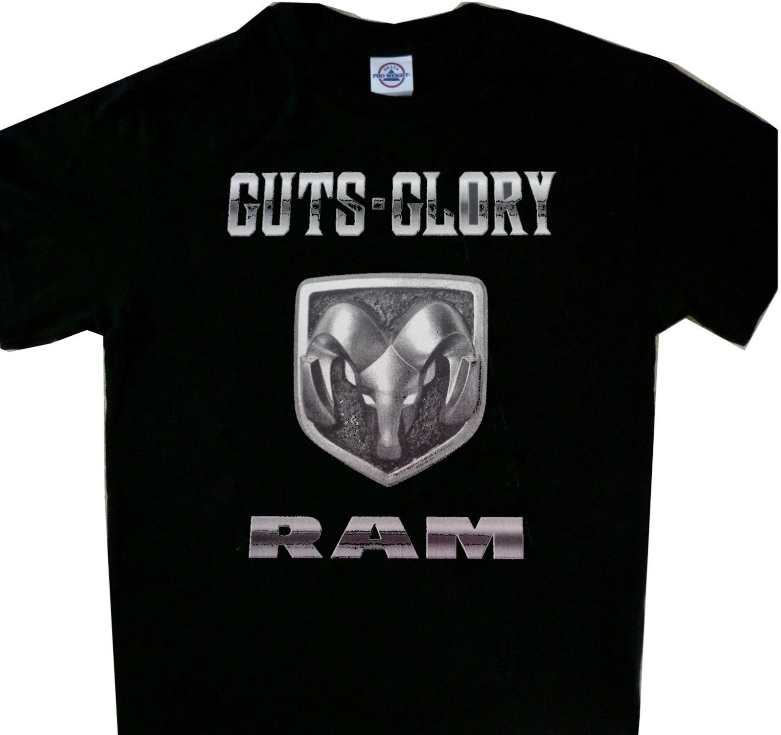 Ram Hemi Shield Logo Guts & Glory Tee Cool t'shirt Black Dodge