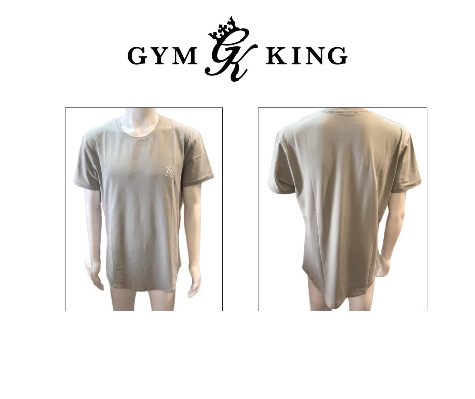 Gym King Mens TShirt Light Grey Embroidery Tee SS Round Hem Fashion Sports Top