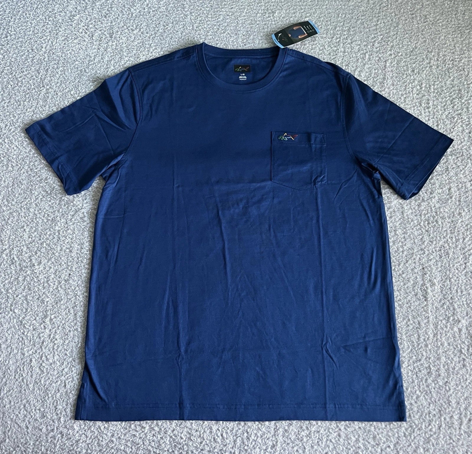 Greg Norman T Shirt Men’s Sz Large Blue Pocket Tee Relaxed Fit Short Sleeve