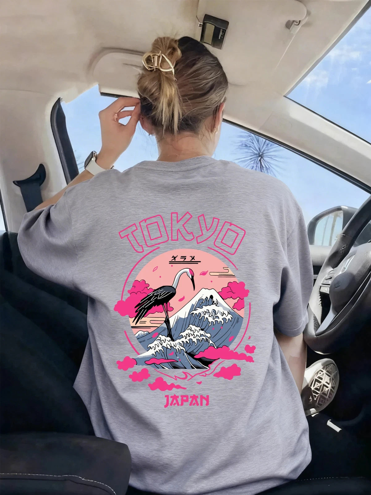 Tokyo Japan Crane Waves Prints Women T-Shirt Trendy Crewneck Tee Shirts Hip Hop