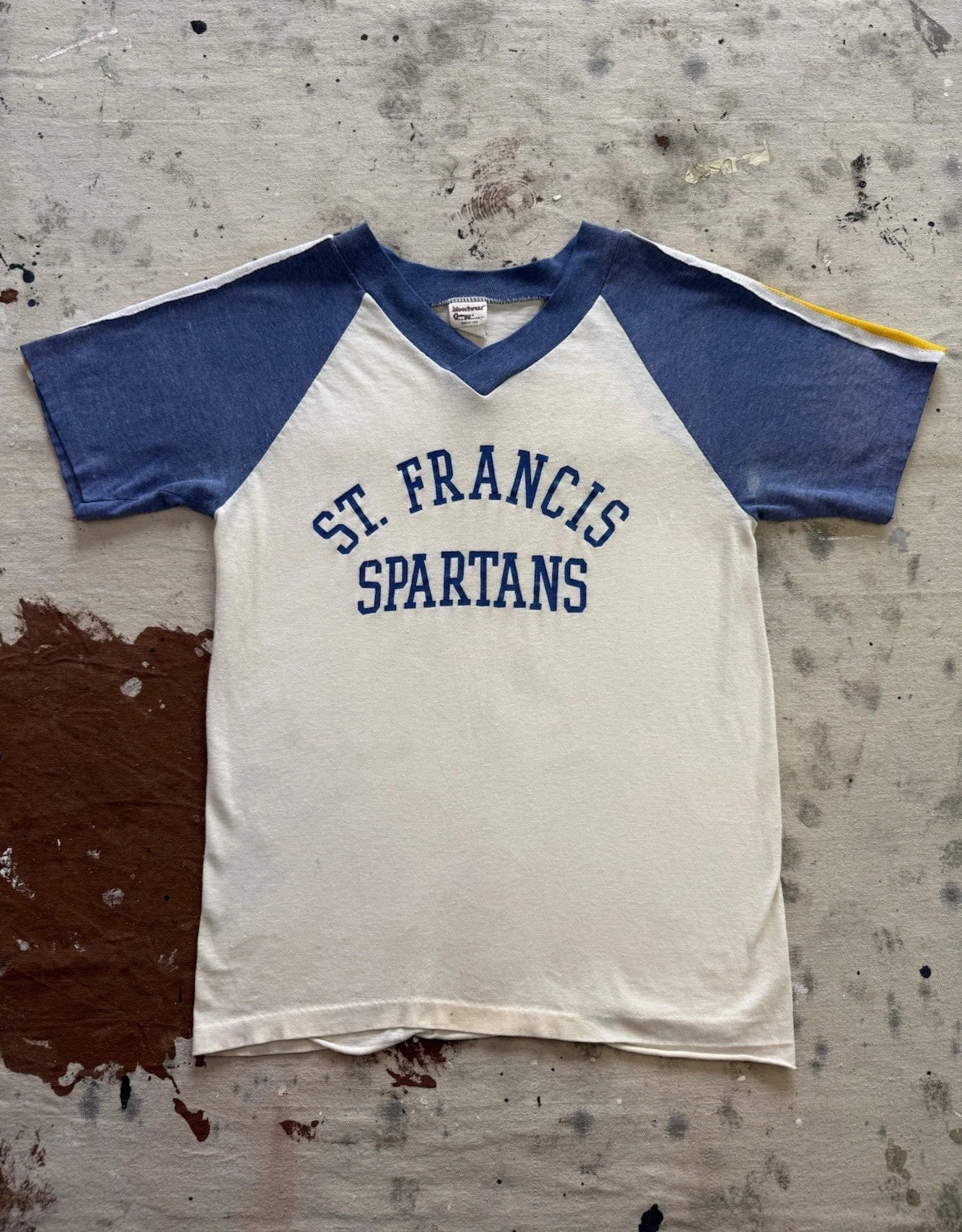 Vintage 1970s Moorewear St. Francis Spartans V-Neck Athletic T-Shirt - Small