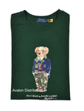Men's Polo Ralph Lauren Green Preppy Camo Bear Graphic Long Sleeve T-Shirt New