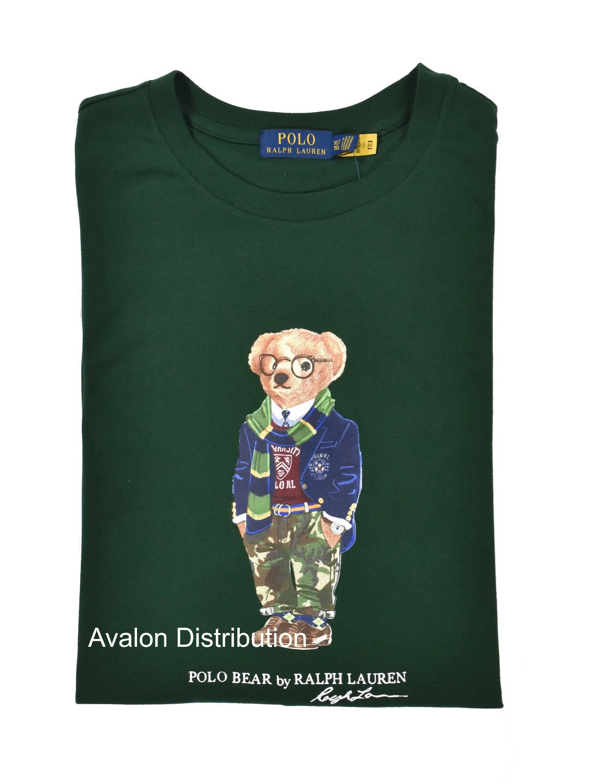 Men's Polo Ralph Lauren Green Preppy Camo Bear Graphic Long Sleeve T-Shirt New