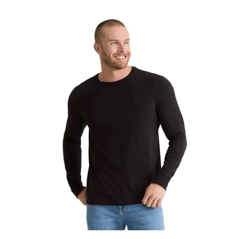 George Shirt Mens Size 2XLT Black Long Sleeve Tall Cotton Cre Neck Minimalist