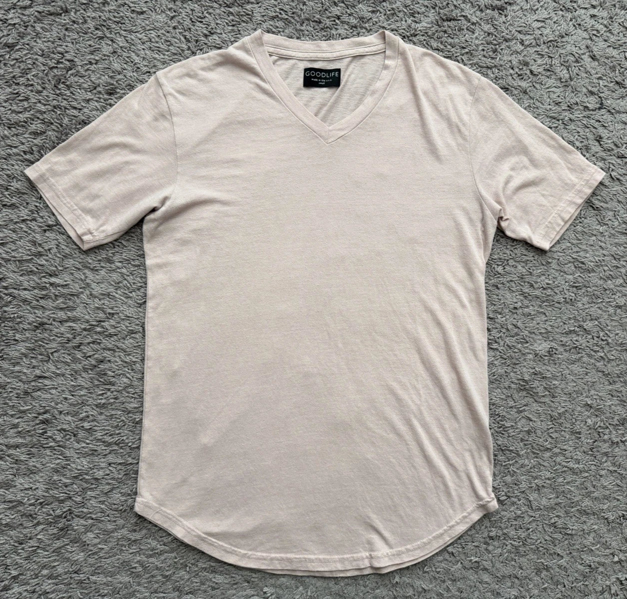 Goodlife Men's V-Neck T-Shirt Size Small Light Pink Short Sleeve Made in USA