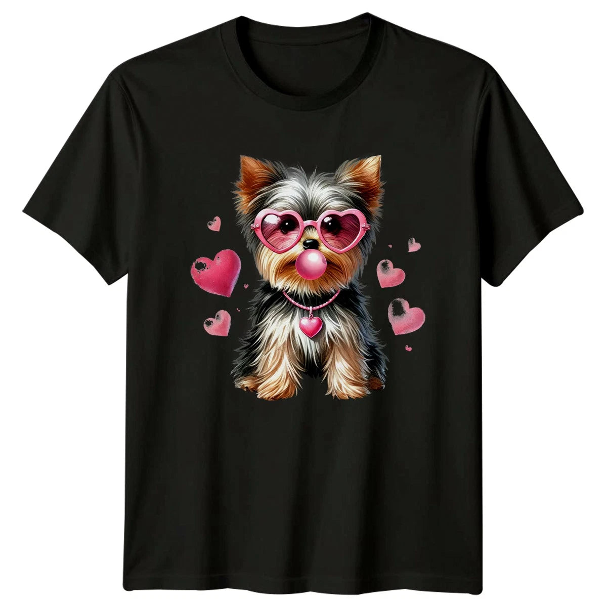 Yorkshire Terrier Dog Heart Glasses Animals Mens T-Shirt Womens Graphic Unisex