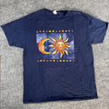 Vintage Celestial Sun Moon Graphic T-Shirt Navy Blue Adult Large Boho Art Tee