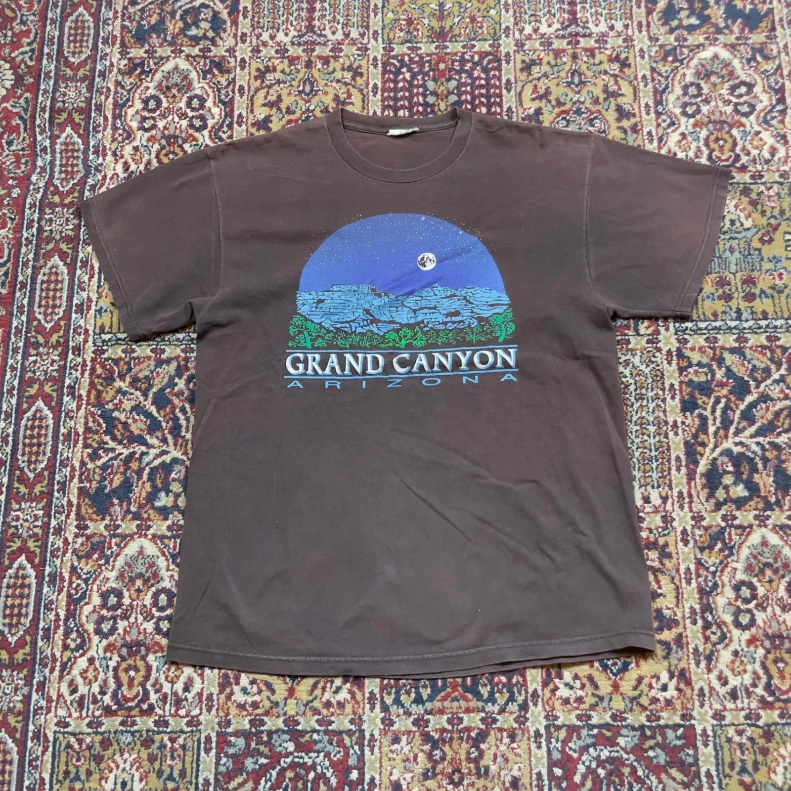 VTG 90s Grand Canyon Arizona Graphic T-Shirt Brown Moon Night Sky Mens L