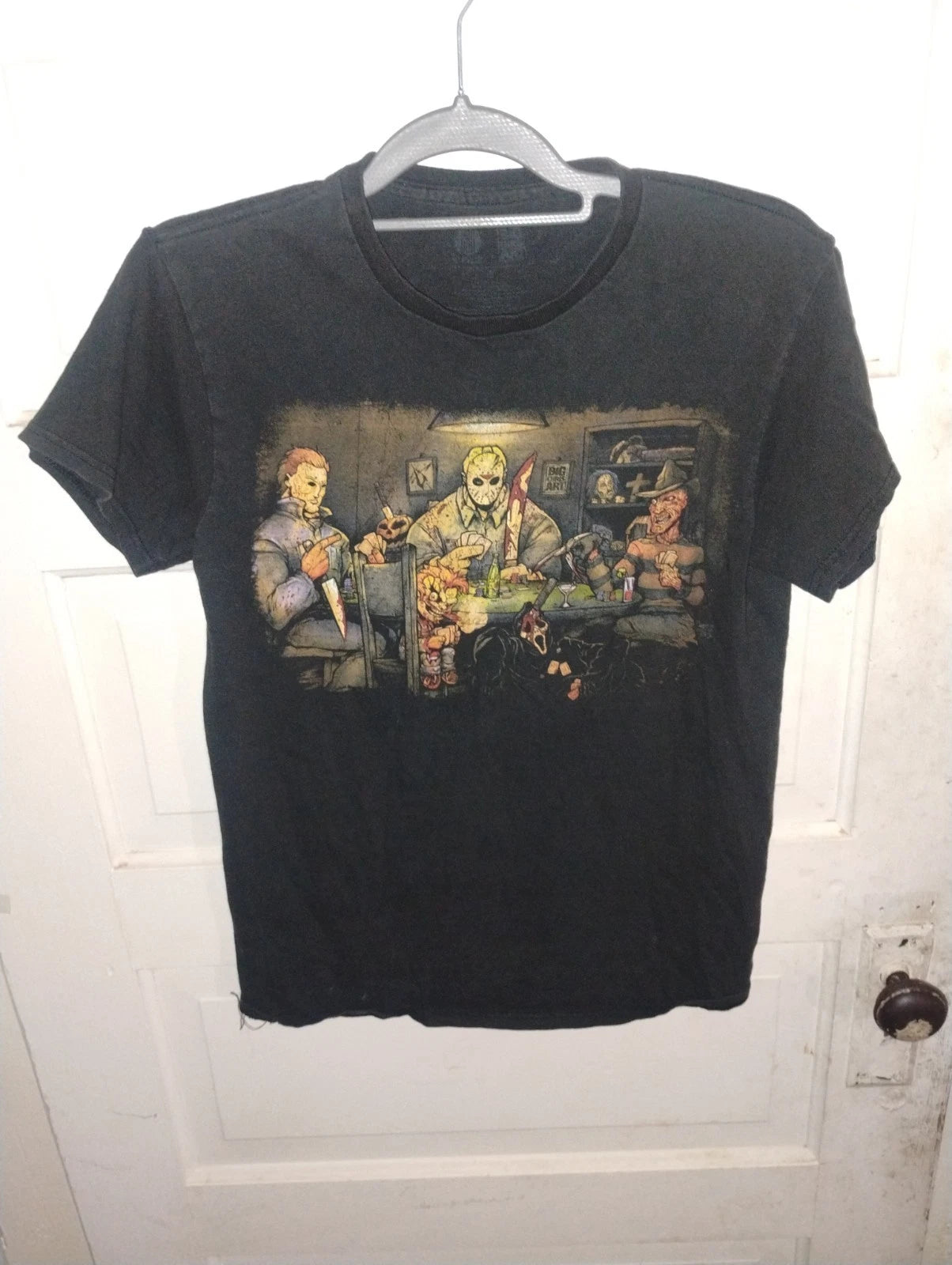 This is a Get Down Art "Slasher's Playing Poker" black graphic t-shirt Size S