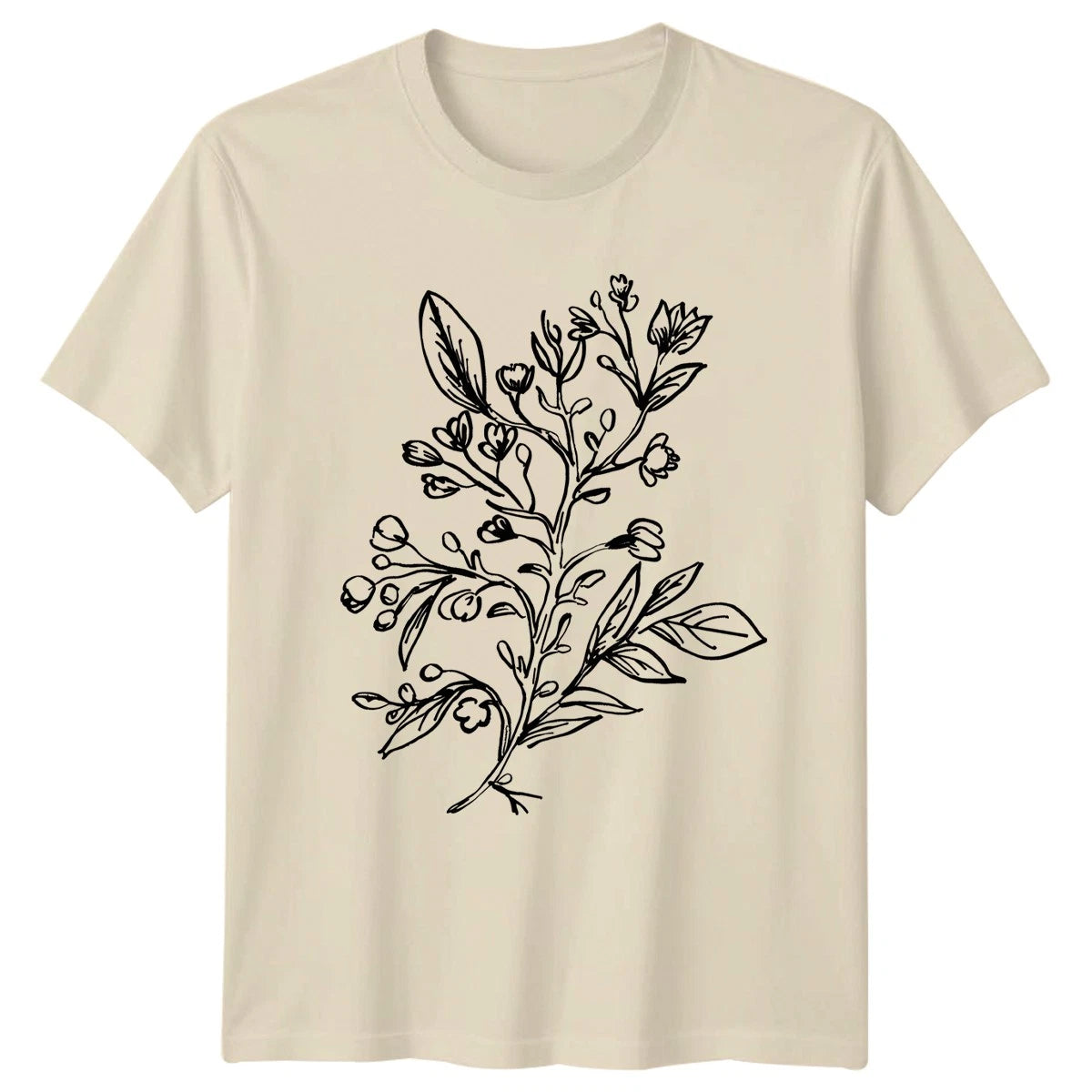 Minimalist Wildflower Bouquet Sketch Womens T-Shirt Line Art Botanical