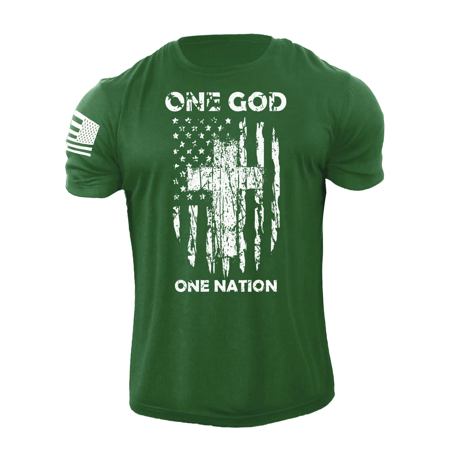 Men's One GOD One Nation Cross USA Flag T Shirt American Patriotic 100% Cotton