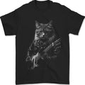Rock Cat with an Electric Guitar Mens T-Shirt 100% Cotton