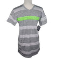 Straight Faded NEW V-Neck T-Shirt Green & Gray Striped -Short Sleeve