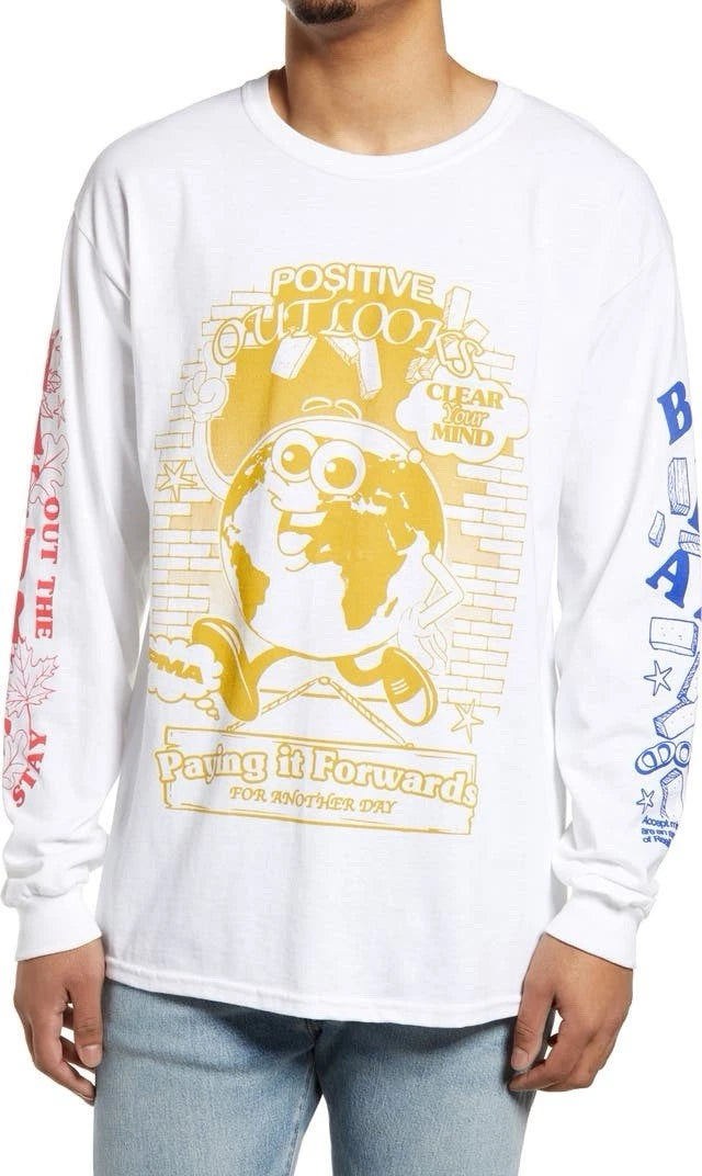 Urban Outfitters White Graphic Long Sleeve T-Shirt Size L Streetwear Skate