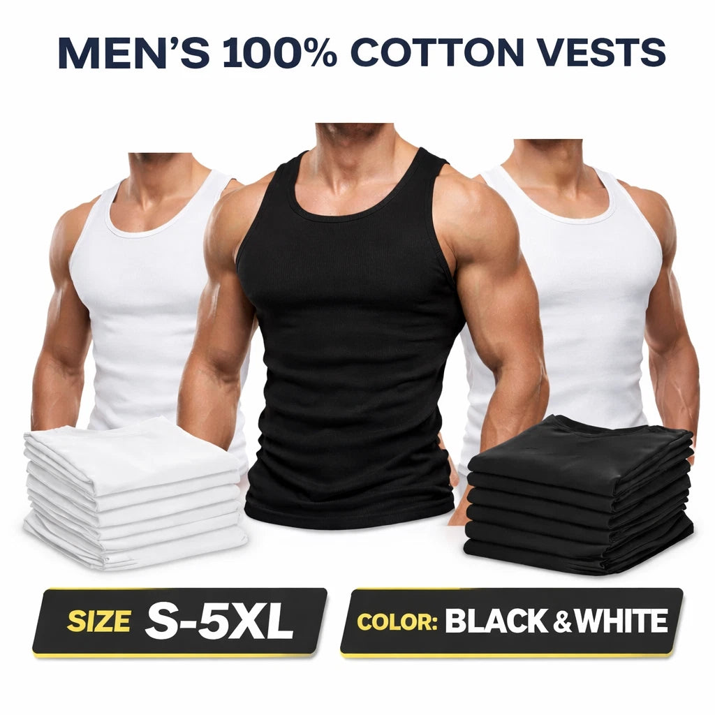 1-6 PCS MENS VESTS 100% COTTON TANK TOP SUMMER TRAINING GYM TOPS PLAIN S-5XL