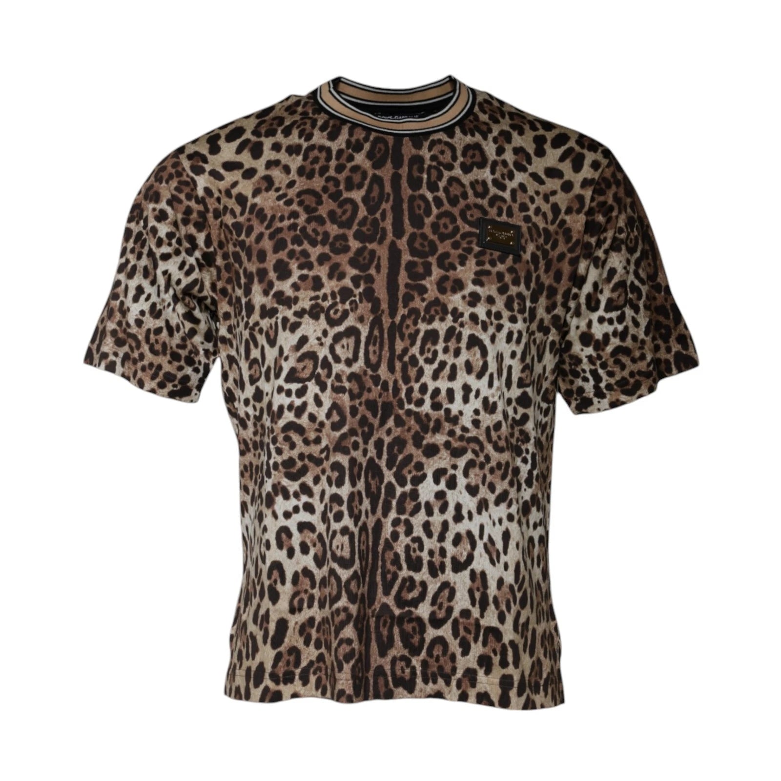 DOLCE & GABBANA T-shirt Brown Leopard Crew Neck Short Sleeve IT50/US40/L 900usd