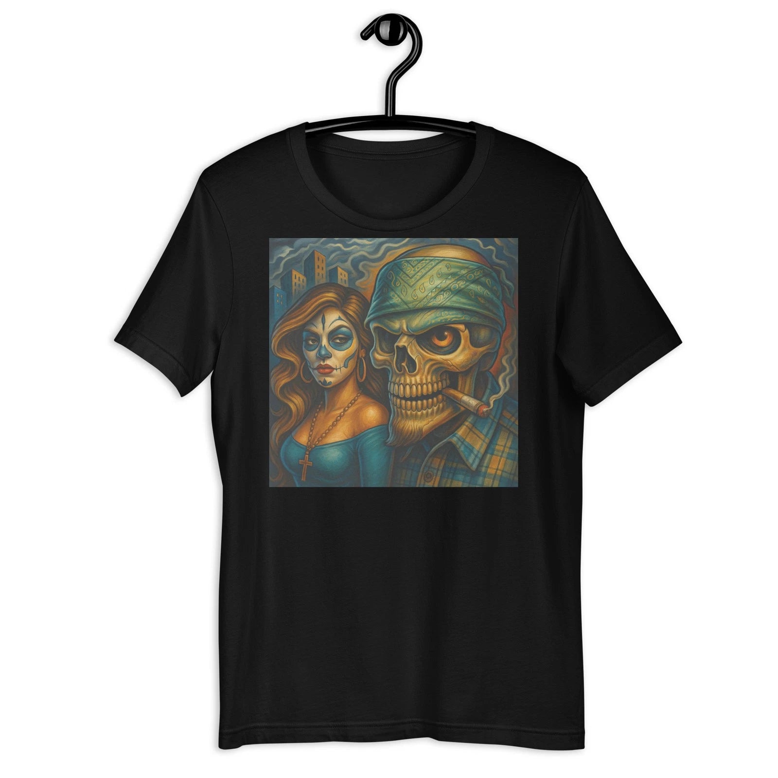Chicano Skull Couple Day of the Dead Lowrider Street Art T-Shirt Design!
