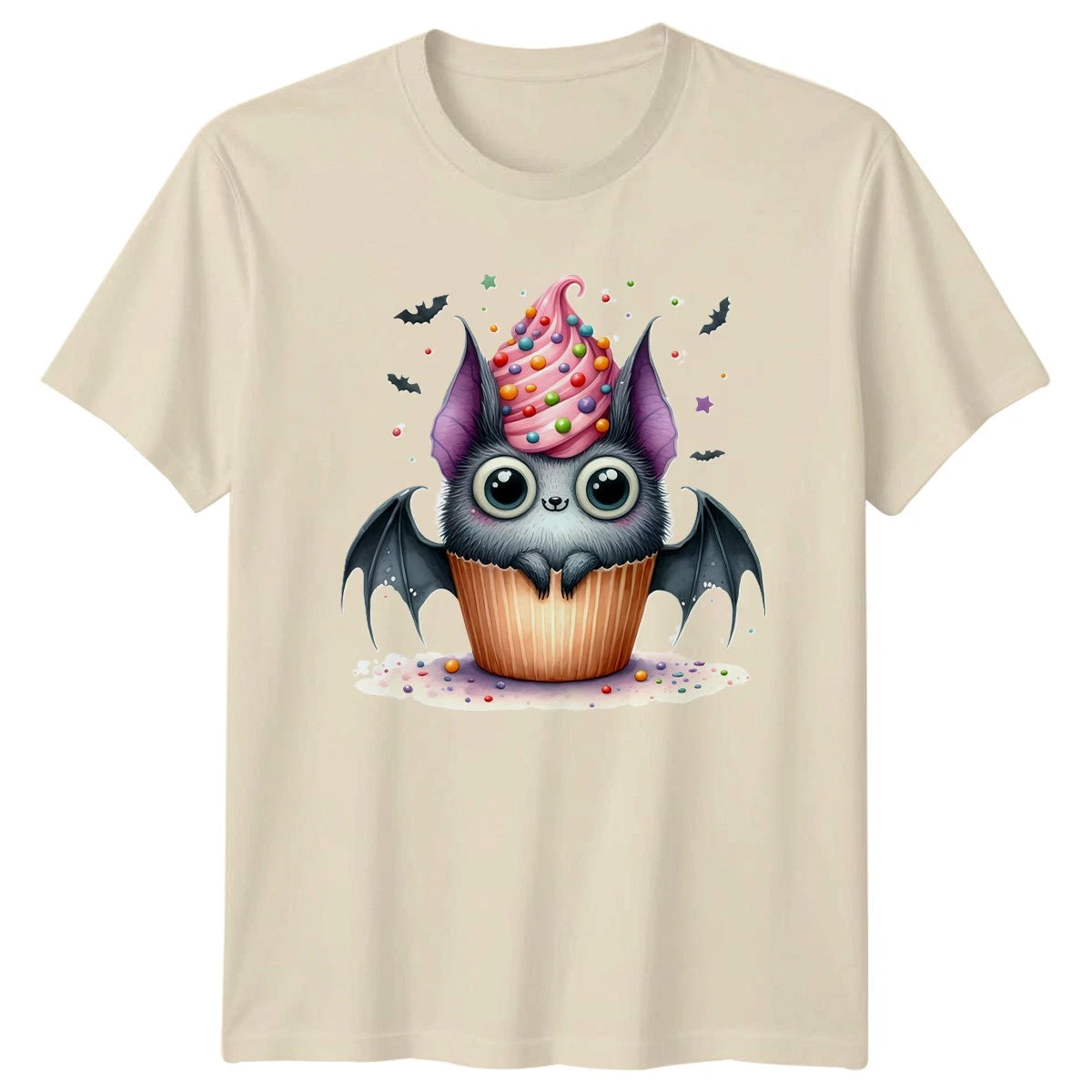 Cute Bat Cupcake Halloween Graphic Mens Womens Tee Unisex T-Shirt