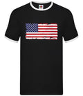 USA Flag Grunge Mens 100% Cotton Crew Neck Ringer T-Shirt