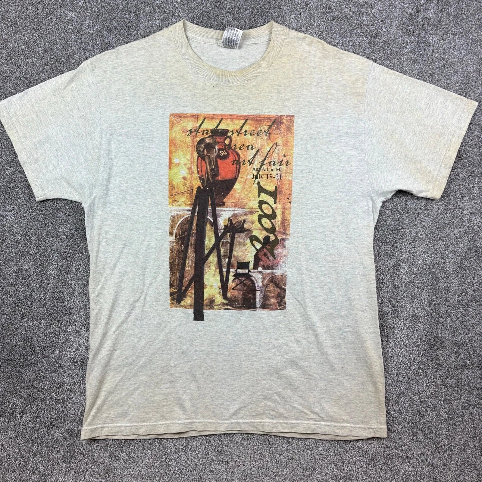 Vintage Ann Arbor Art Fair Shirt Mens XL Gray Modern Art Street Fair Painting MI