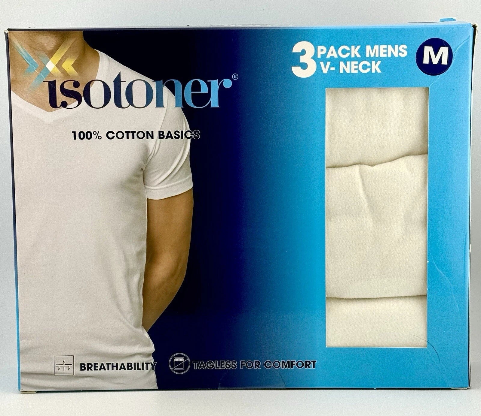 Isotoner Mens Medium T Shirts V Neck 3 Pack 100% Cotton Tagless Under Shirt NEW