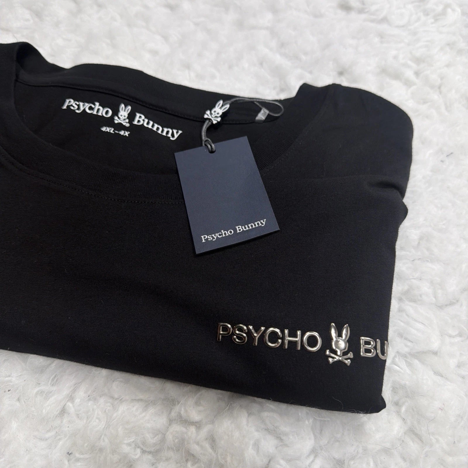 Psycho Bunny Logo Tee Mens Big Tall 4XL Solid Black Crew Neck Cotton Summer New!