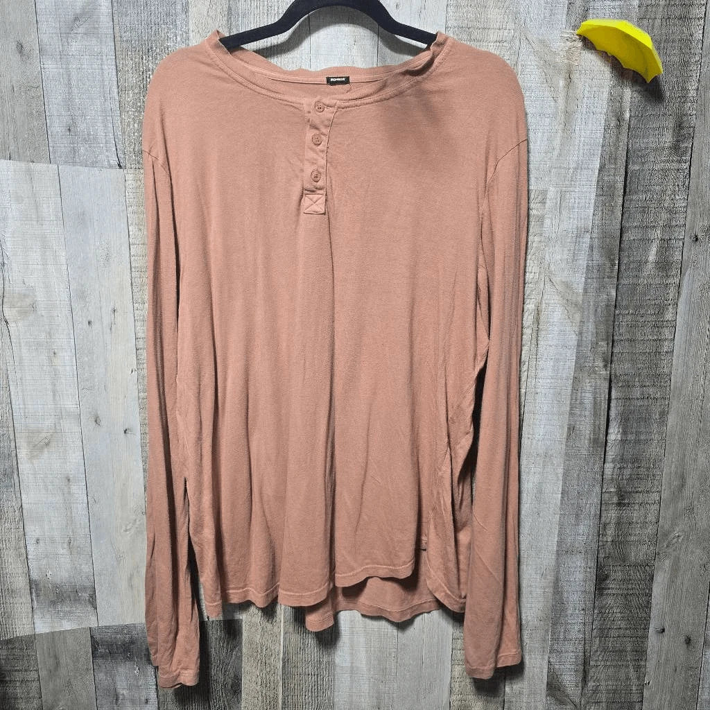 Monrow Supima Modal Blend Henley Tee XL Orange Tan Minimalist Athleisure Casual