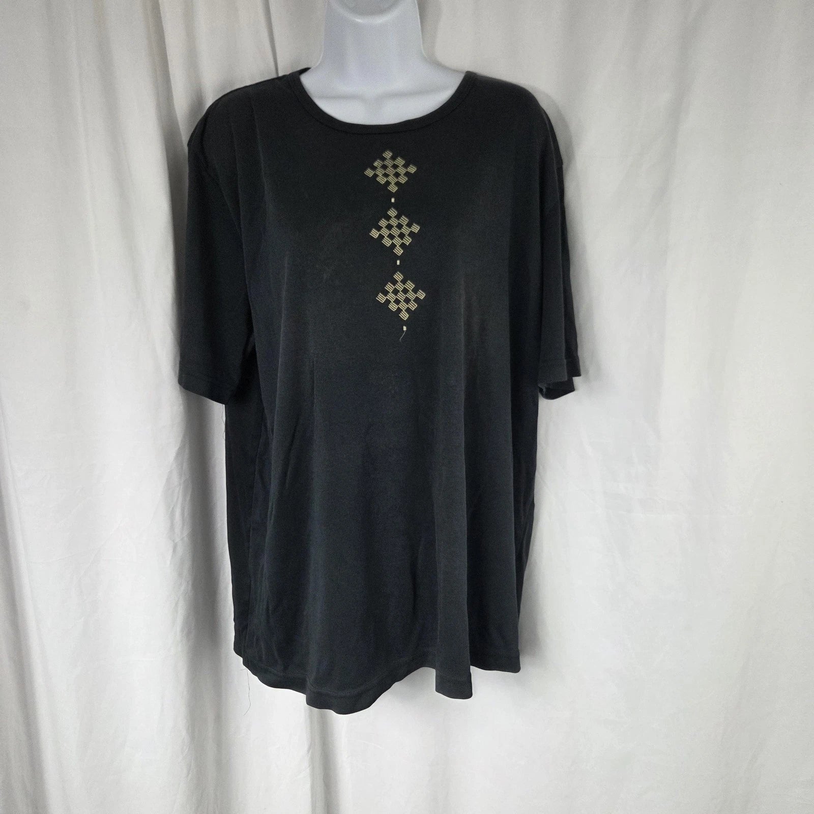 Physical Attraction Shirt Mens XL Black Vintage Embroidered Geometric Tee Top