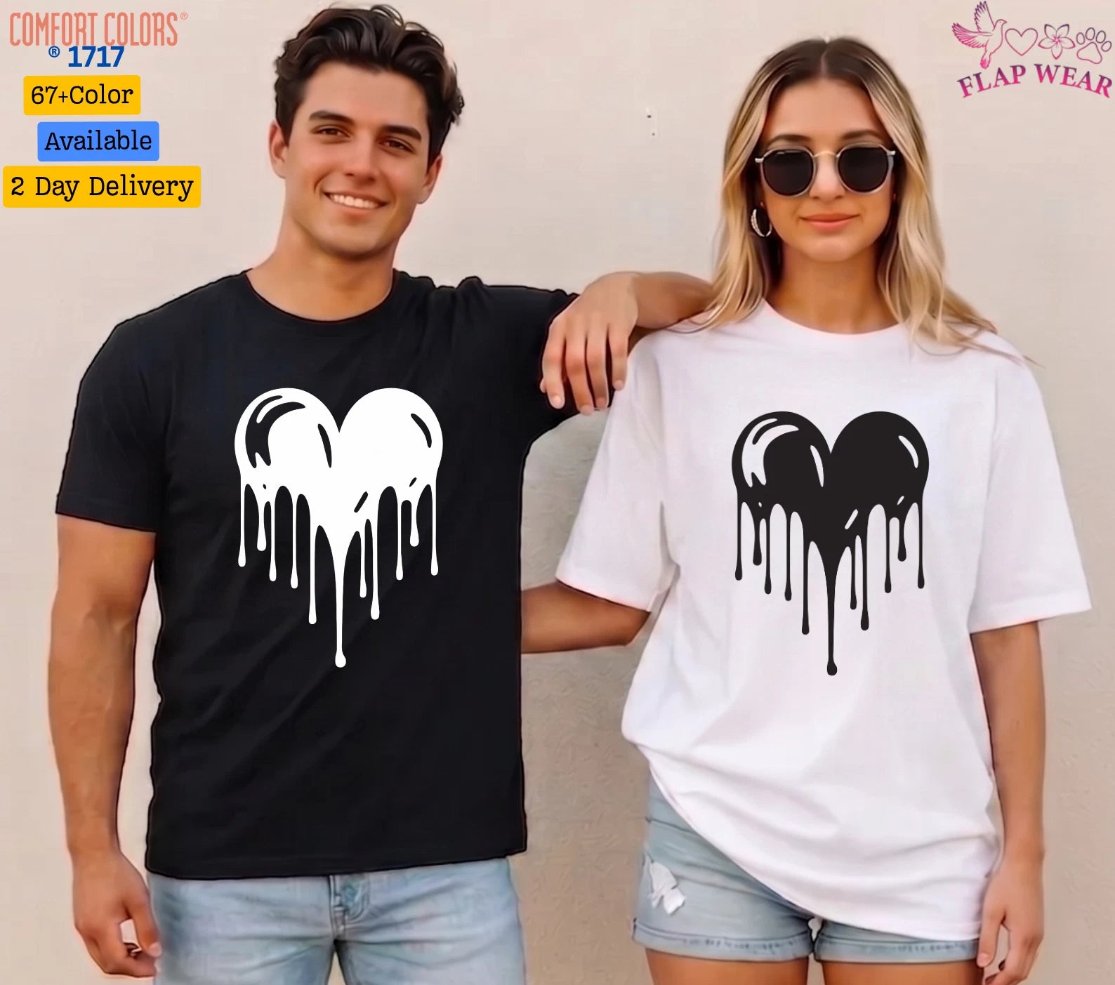 Unisex Dripping Heart Love T shirt Men T shirt Women valanity day Romantic