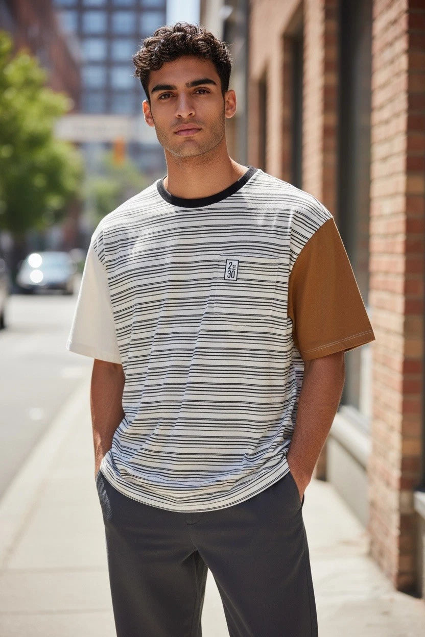 Nordstrom The Rail Men’s Striped Color Block Short Sleeve V-neck T Shirt Sz L