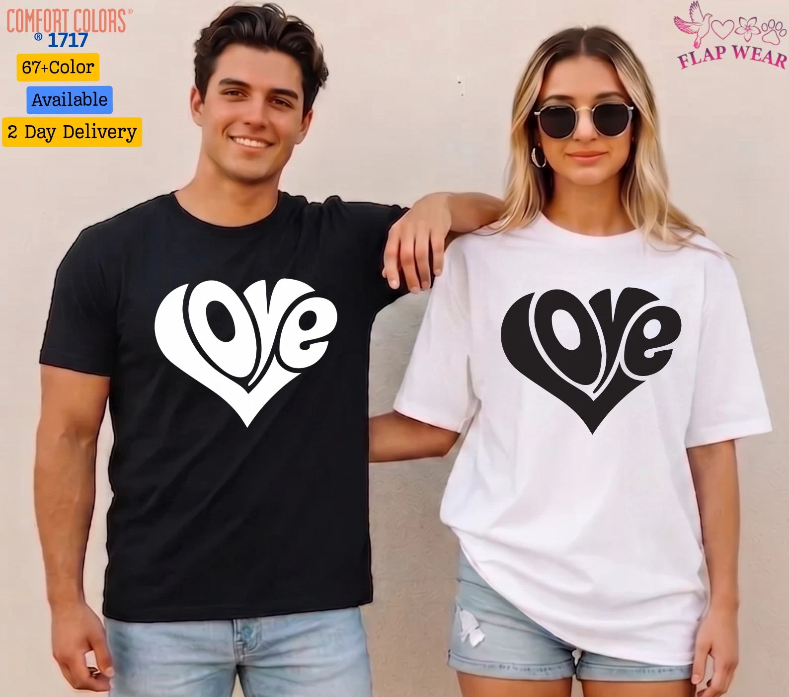 Unisex Retro Love Heart Love T shirt Men T shirt Women valanity day Romantic