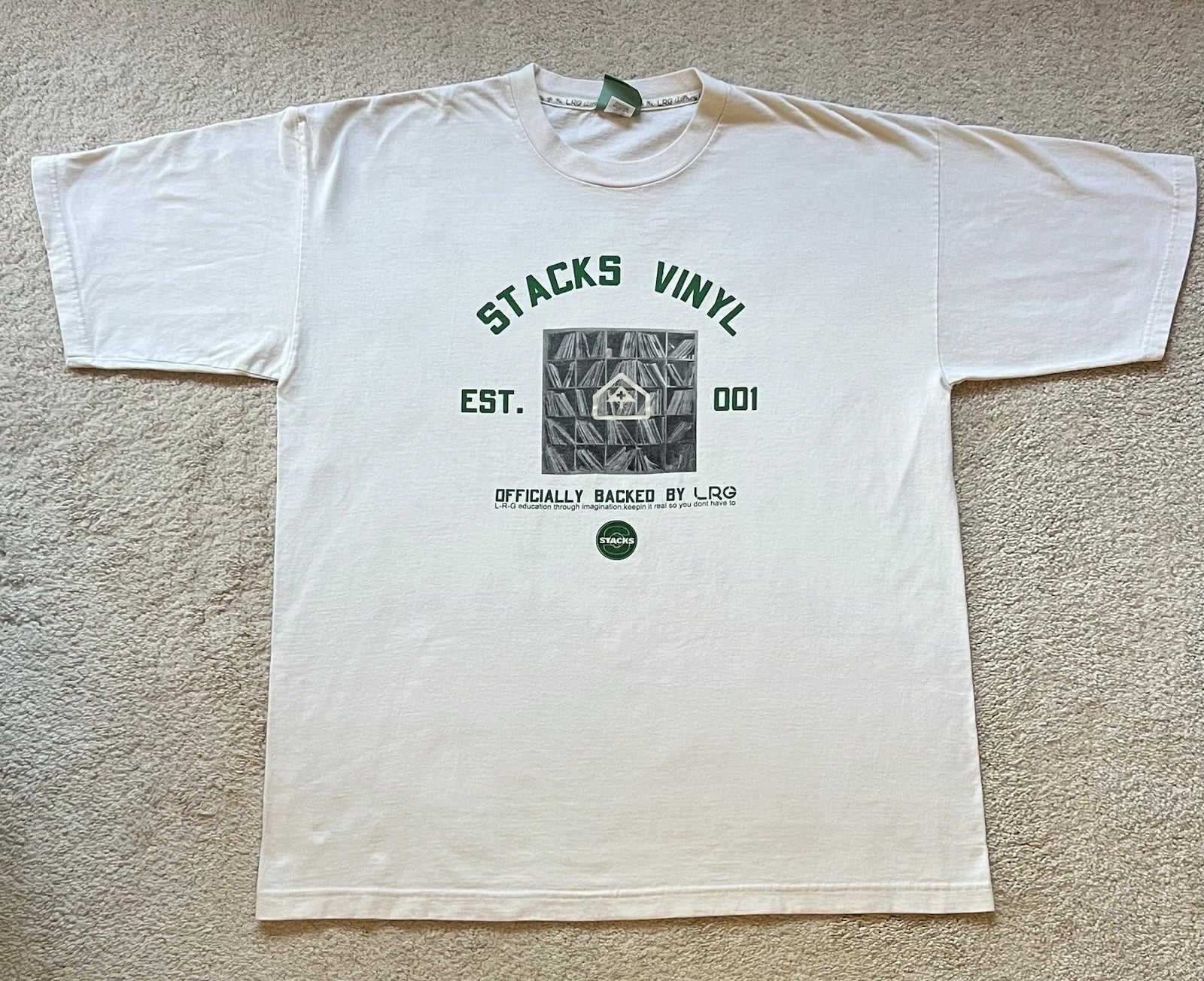 Vintage LRG Lifted Research Group Stacks Vinyl Tee XXL Cream Graphic Hip Hop Y2K