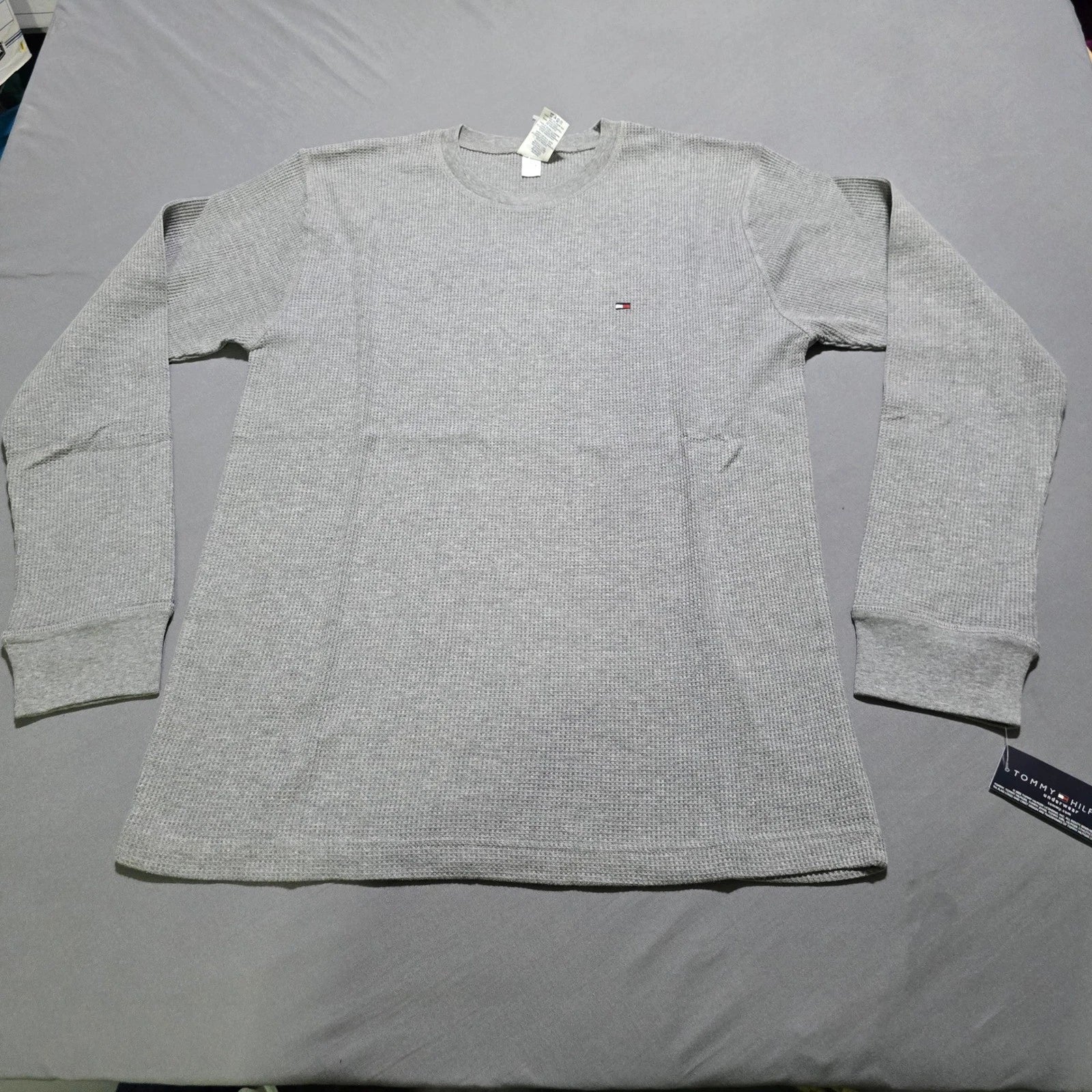 Tommy Hilfiger Thermal Shirt Mens XL Gray Waffle Knit Long Sleeve Logo NWT