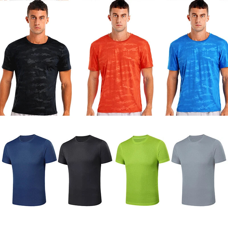 Men's T-shirt Short Sleeve Crew Neck Workout Sports Fitness Quick Dry Tops