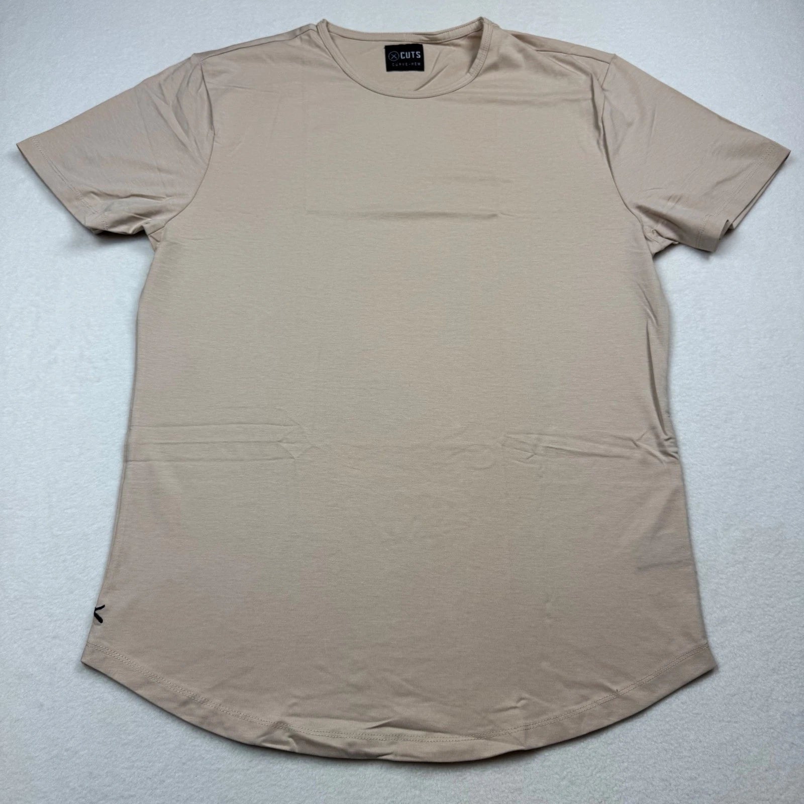Cuts Curve-Hem T-Shirt Modern Fitted Tee Soft Casual Top XL Khaki Pink