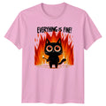 Sleeping Cat On Books Cartoon T-Shirt Cute Kitten Reader Tee