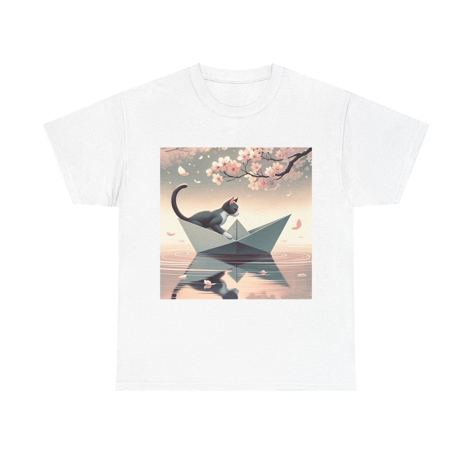 Unisex Adult T Shirt Minimalist Cat in Paper Boat