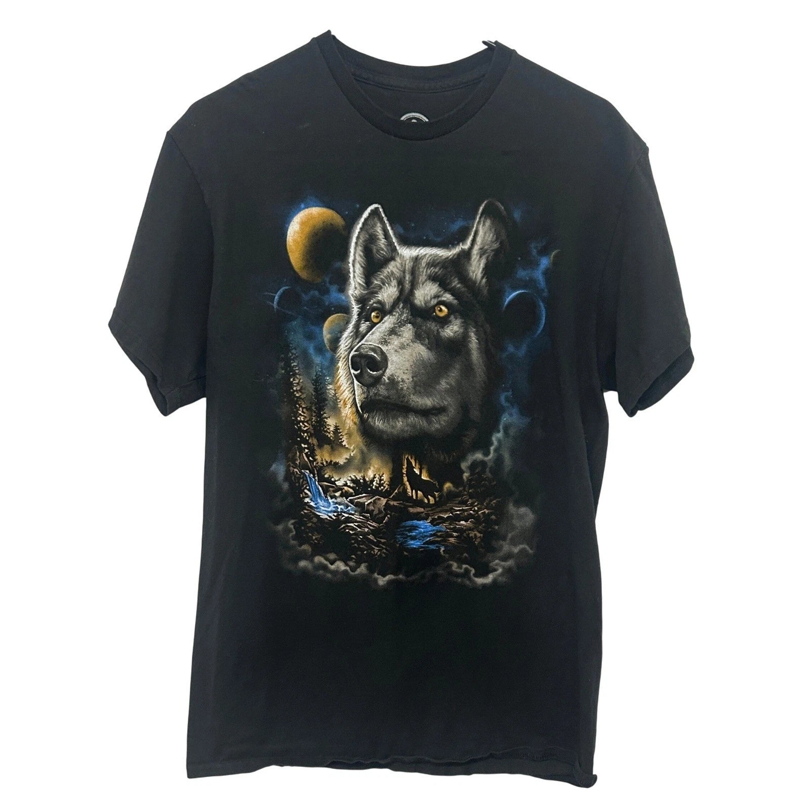Wolf Graphic T Shirt L Black Animal Art Naturecore Dark Fantasy Streetwear