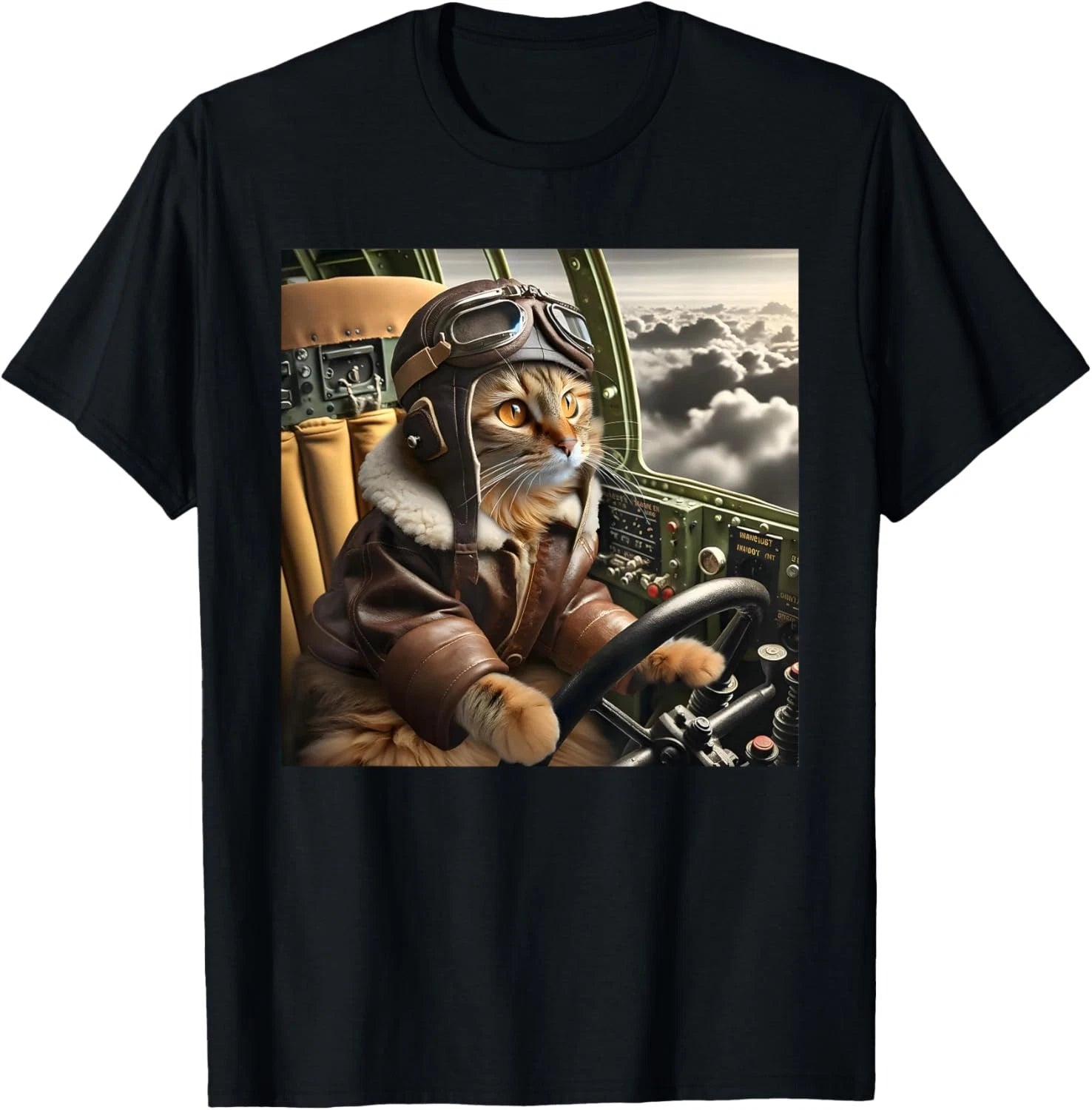 Vintage Cat Pilot - Cat pilots a cool fighter plane T-Shirt