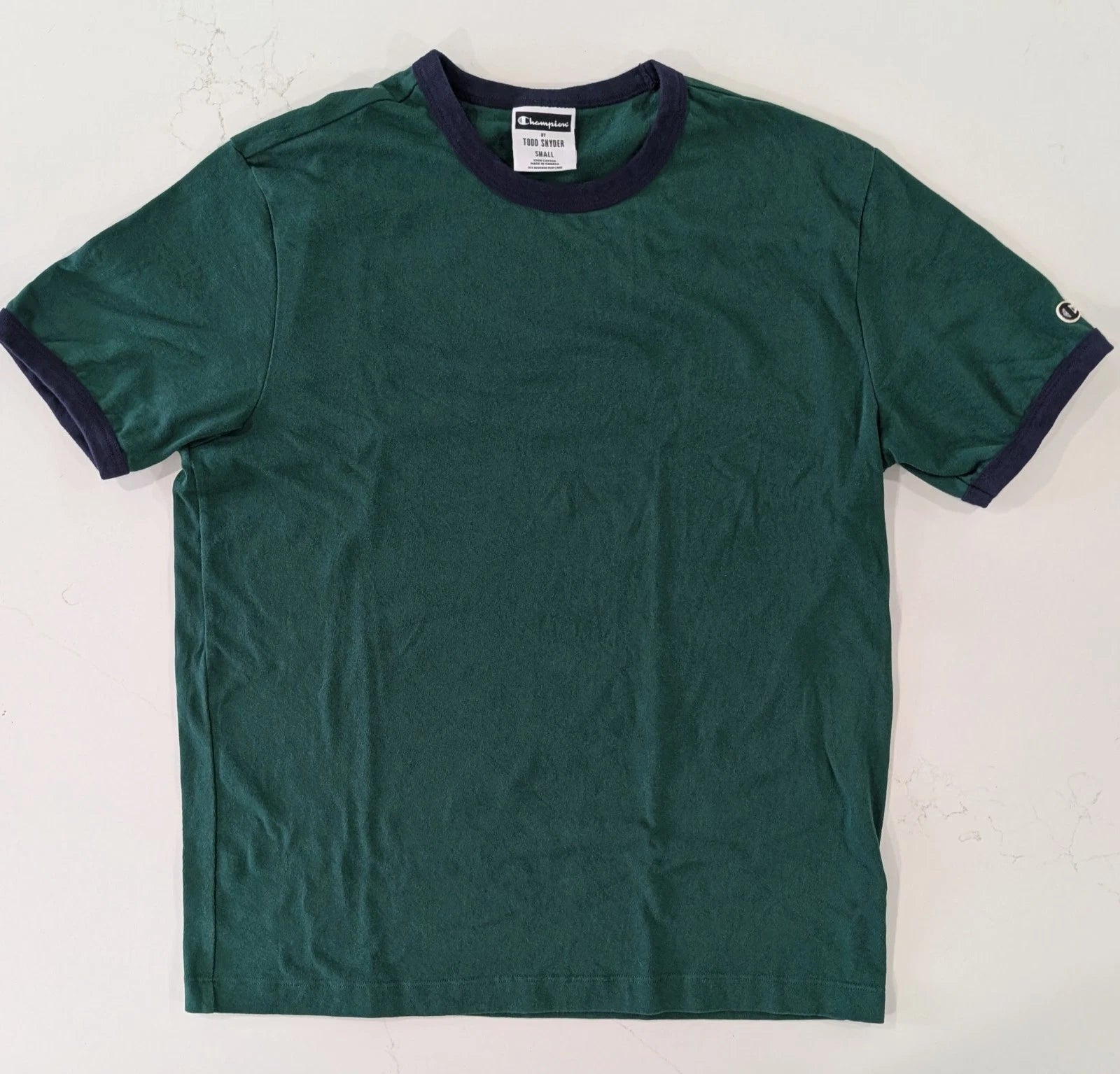 Todd Snyder Champion Ringer Tee S Green Navy Short Sleeve Cotton Made in Canada