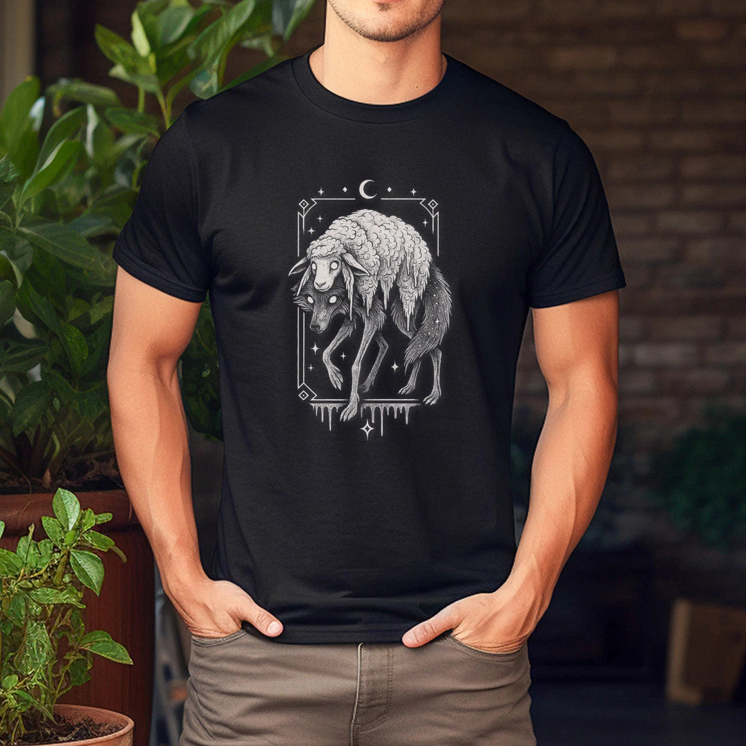 Wolf Sheep Horror Creepy Folklore Scary Goth Alt Aesthetic T-Shirt