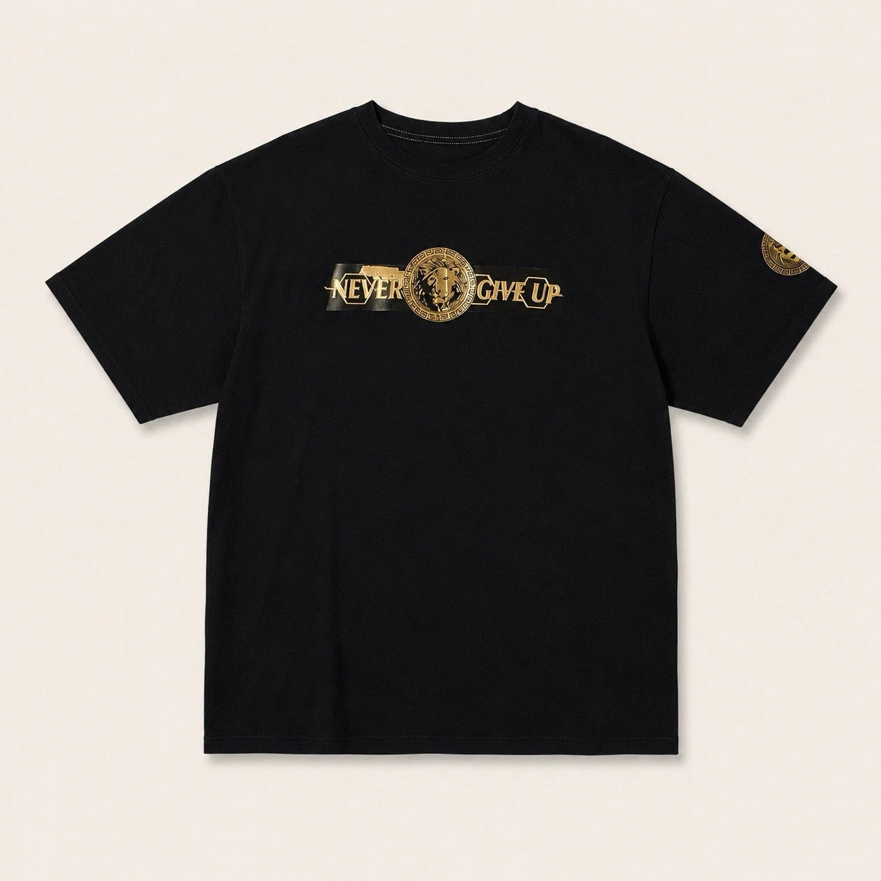 Never Give Up Black Gold T-Shirt Short Sleeve Men’s Tee 2XL Streetwear Graphic
