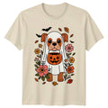 Cute Halloween Ghost Dog Flowers Womens T-Shirt Halloween Gift For Her