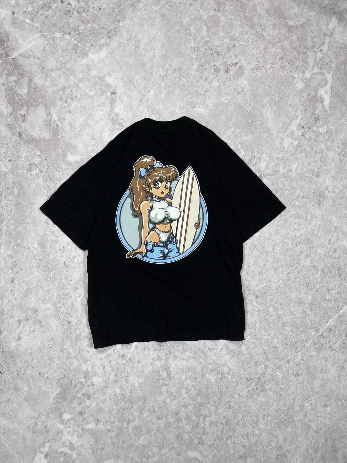 90s Style Surfer Girl Graphic T-Shirt Black Streetwear Tee Vintage Look