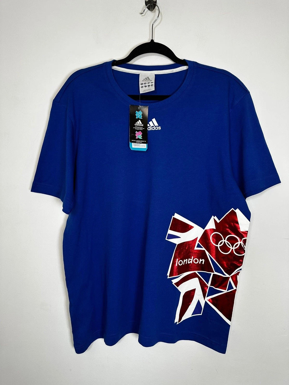 London Olympic T-Shirt Mens L Blue Graphic Print Short Sleeve Crew Neck Adidas